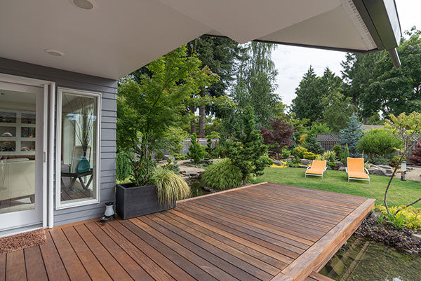 Photo of outdoor wooden deck.