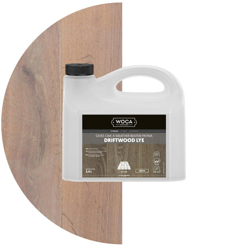 Driftwood Lye White 2.5 Liter with color swatch.