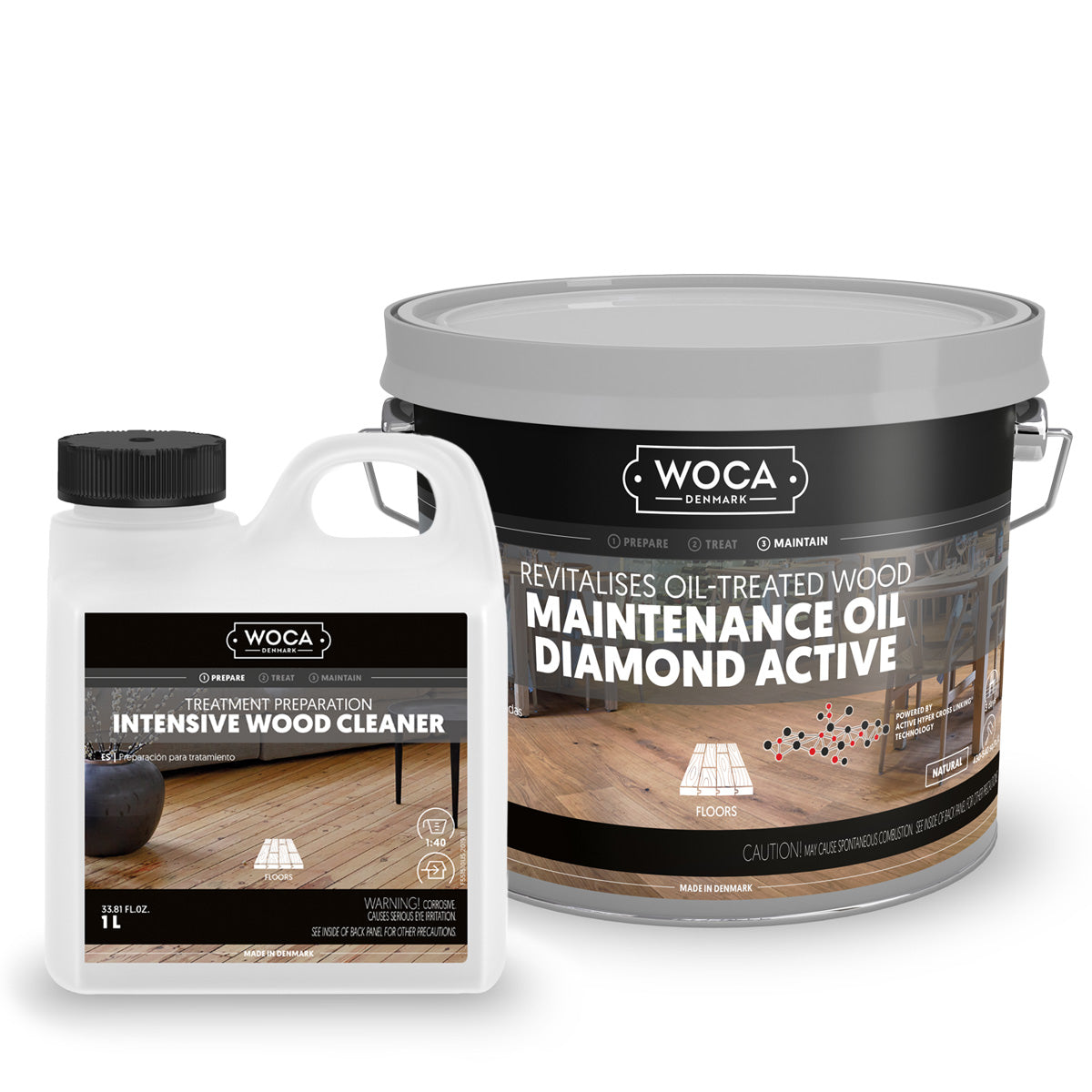 WOCA Denmark Maintenance Kit for oil finished wood flooring.